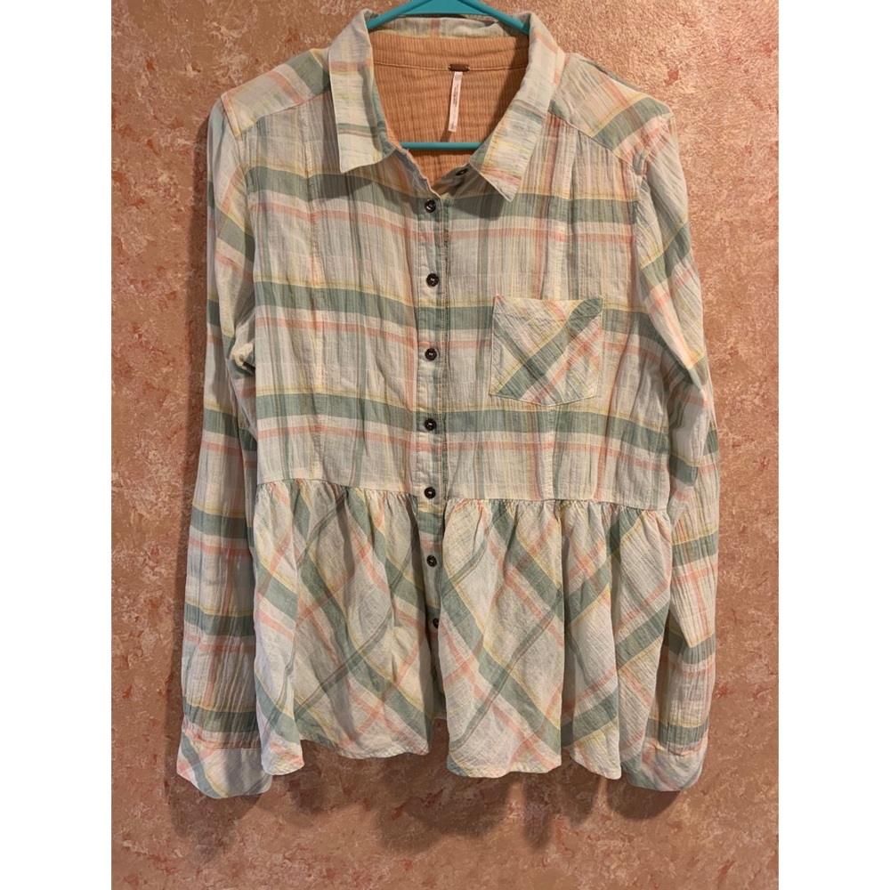 Plaid button up peplum shirt
